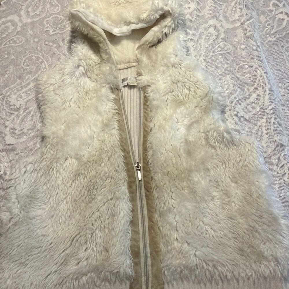 Vintage Lux 1990’s Hooded Faux Fur Zip Sweater Vest Boho LagenCore Whmsigoth